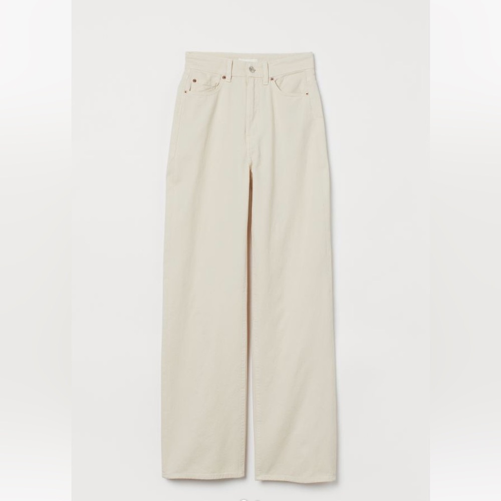Light-beige, wide-leg twill pants